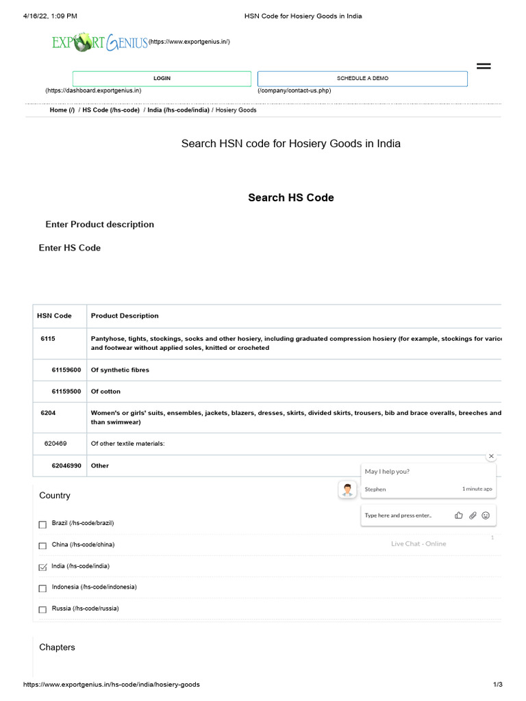 HSN Code For Hosiery Goods in India PDF Softlines (Retail) Fashion