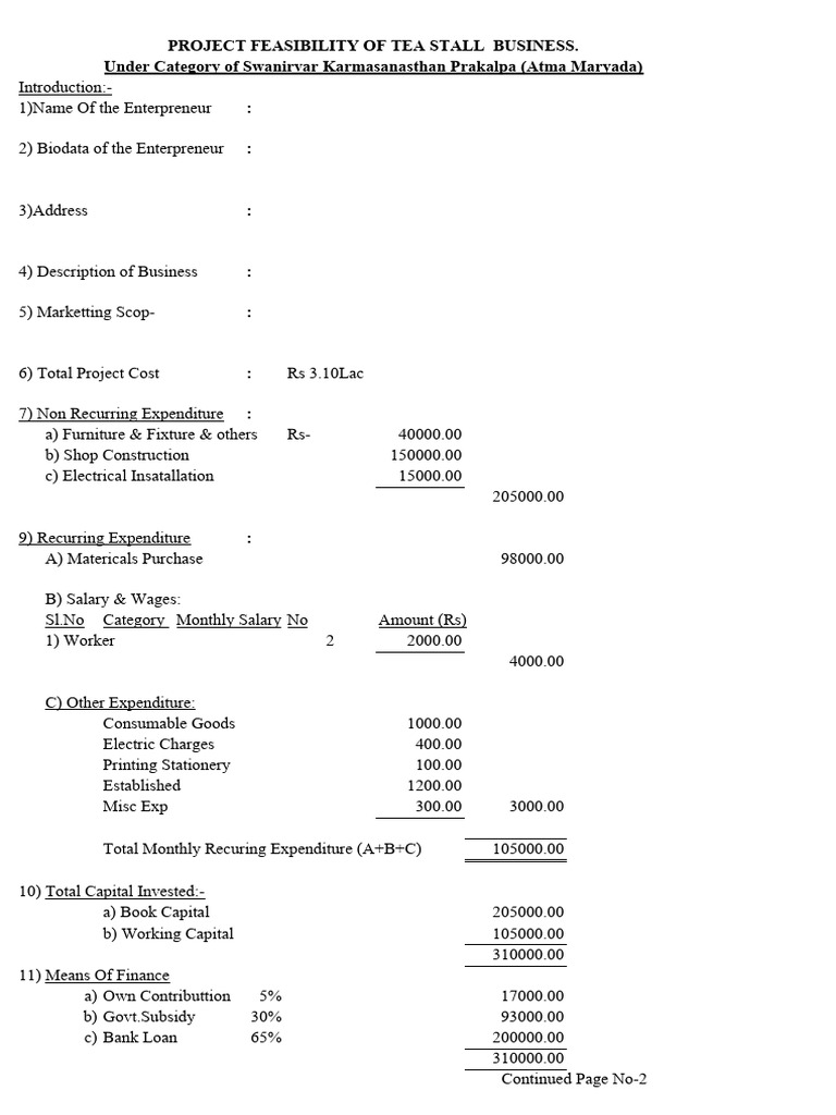 Tea Stall Business Project Feasibility | PDF