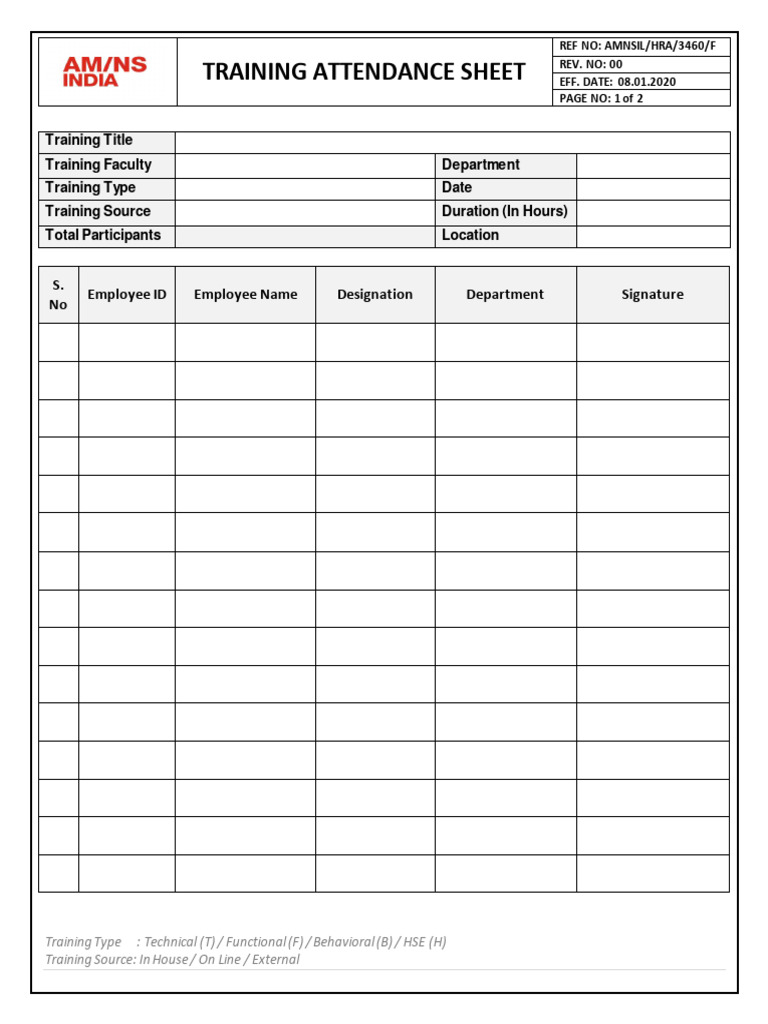 Training attendance sheet pdf