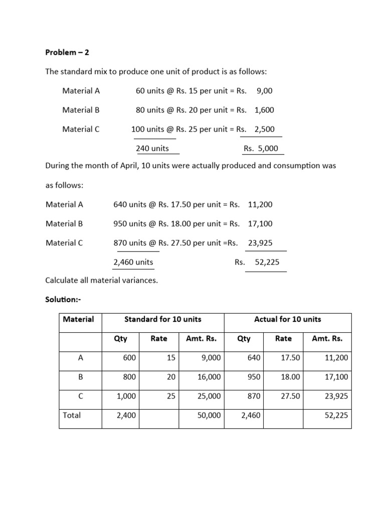 Problem 2 Of Std Costing Pdf Economies Economics