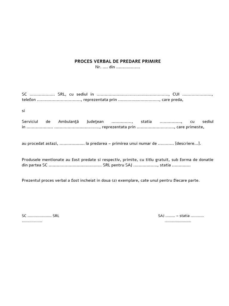 Proces Verbal Predare-Primire | PDF