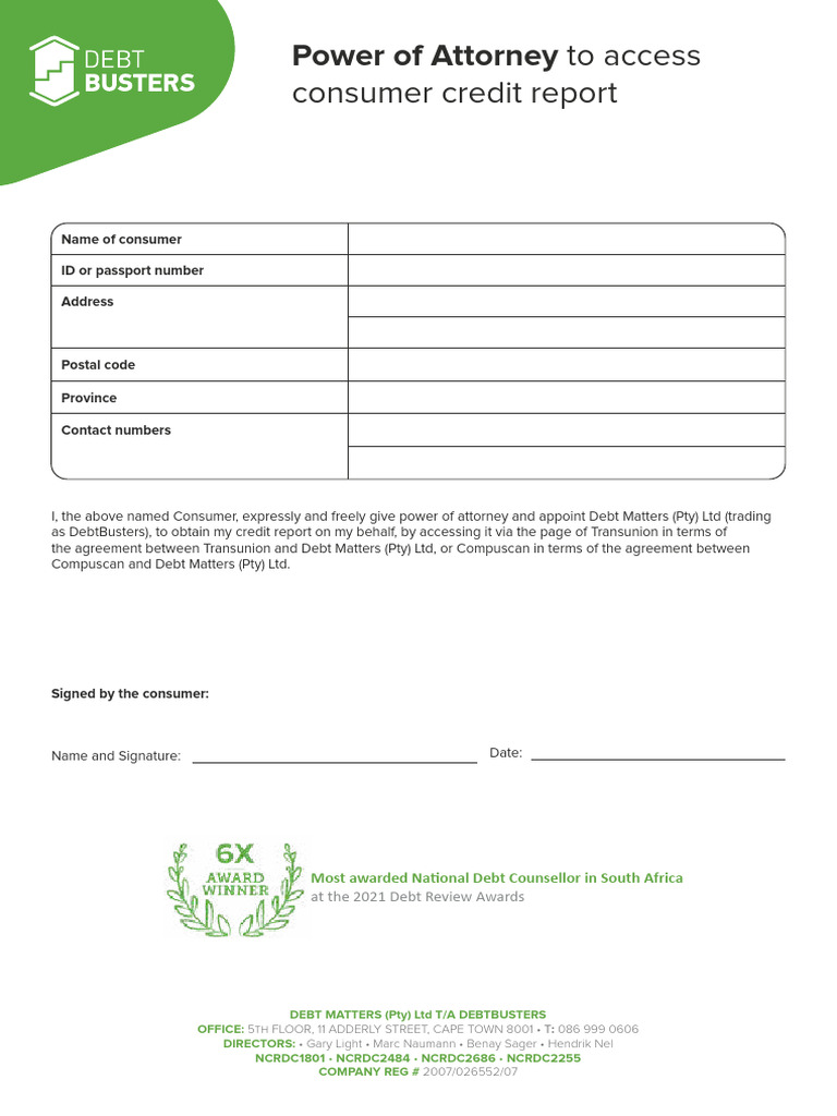 Poa to access consumer credit report form new pdf