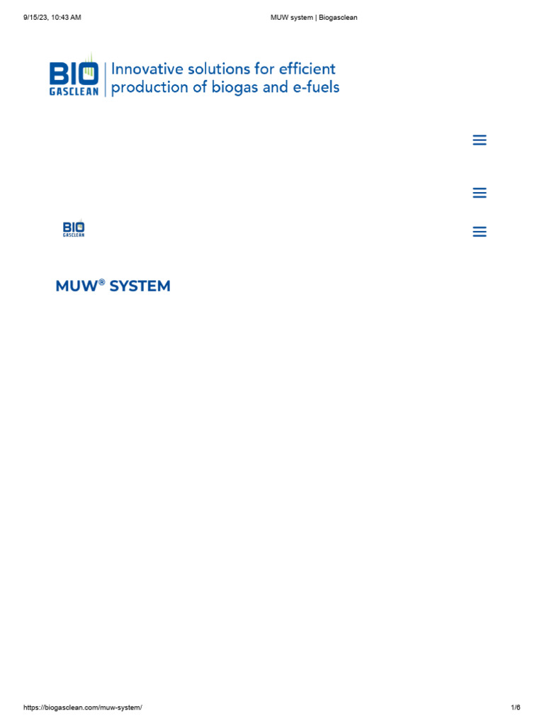 MUW System - Biogasclean | PDF | Sewage Treatment | Anaerobic Digestion