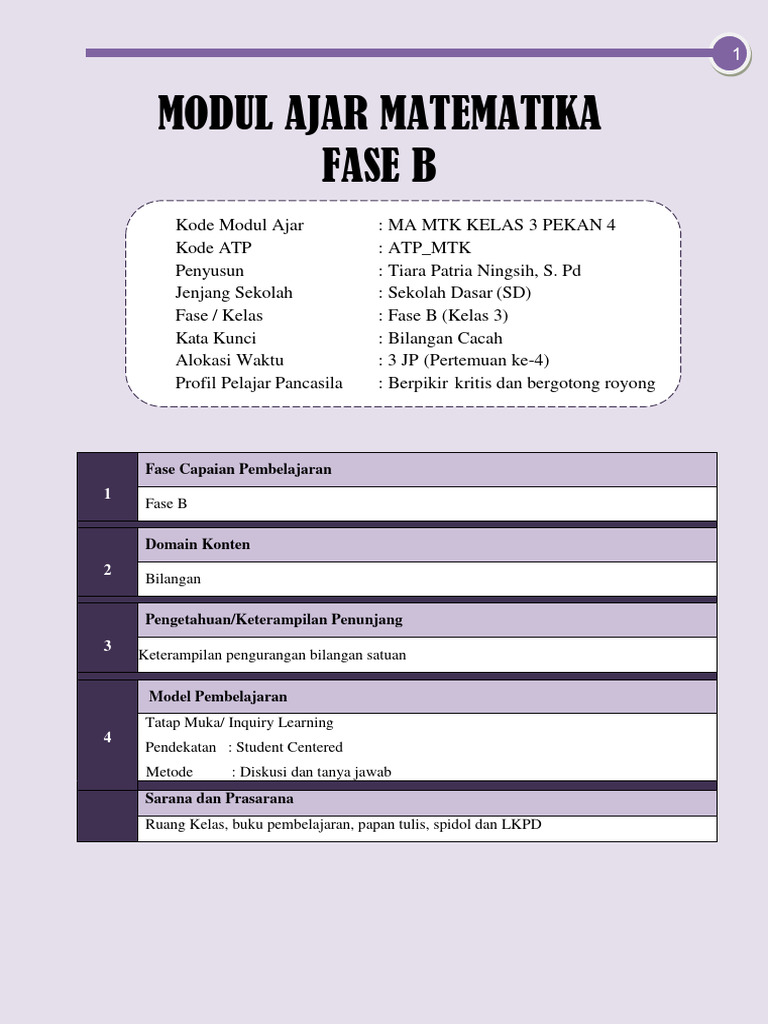 Modul Ajar Matematika Kelas 3 SD | PDF
