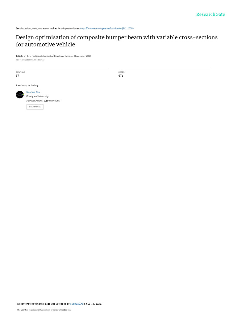 Design Optimisation Of Composite Bumper Beam With Variable Cross