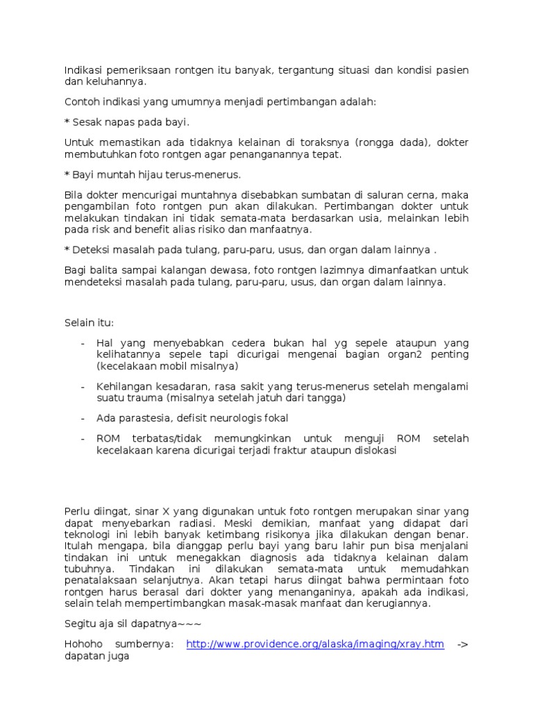 Indikasi Rontgen untuk Diagnosis Medis | PDF