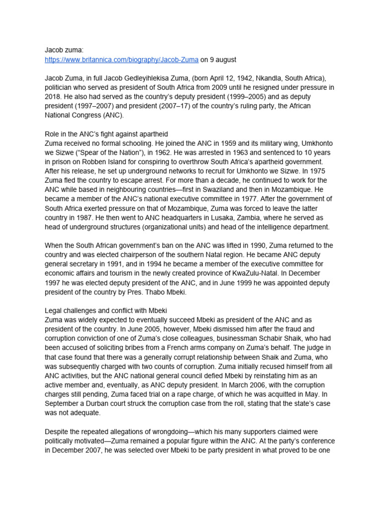 Social Science History Jacob Zuma | PDF | Jacob Zuma | Thabo Mbeki