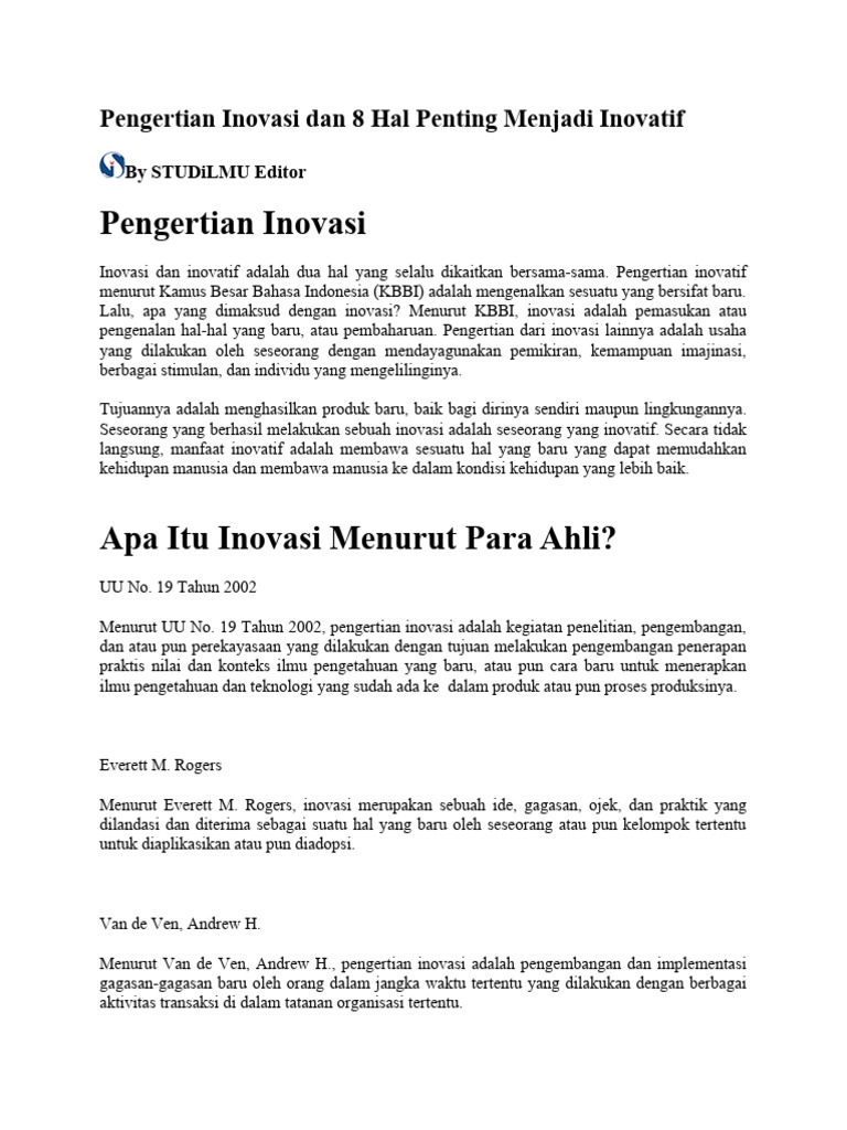 Pengertian dan Tips Inovasi Kreatif | PDF