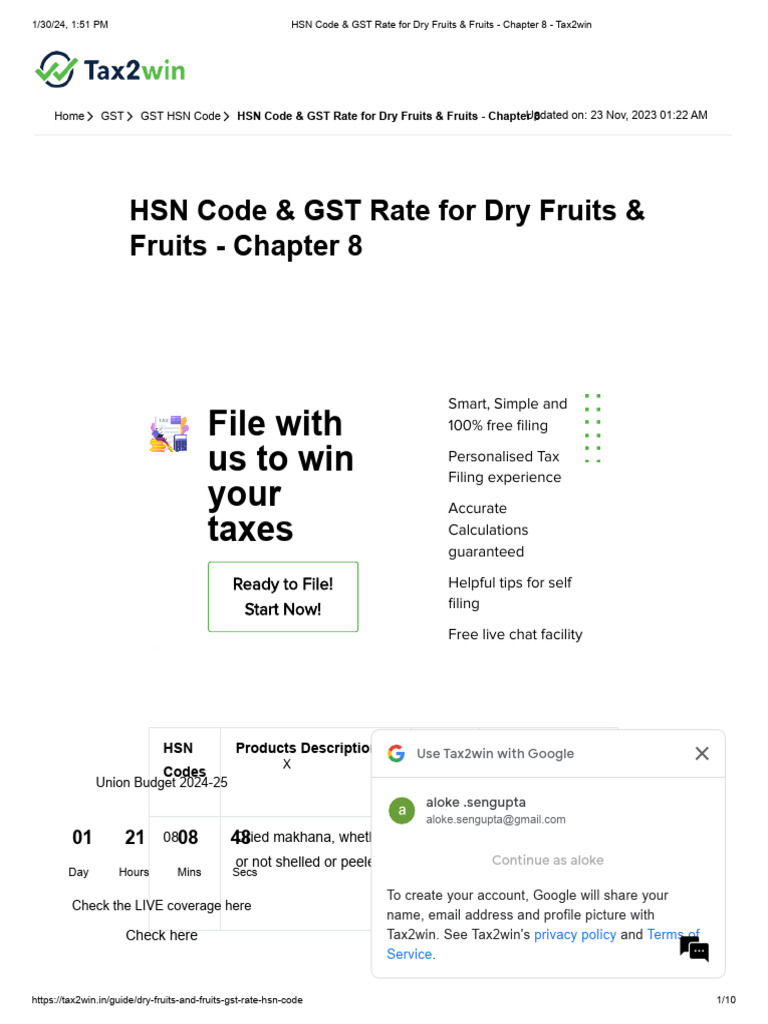 HSN Code & GST Rate for Dry Fruits & Fruits PDF Nut (Fruit