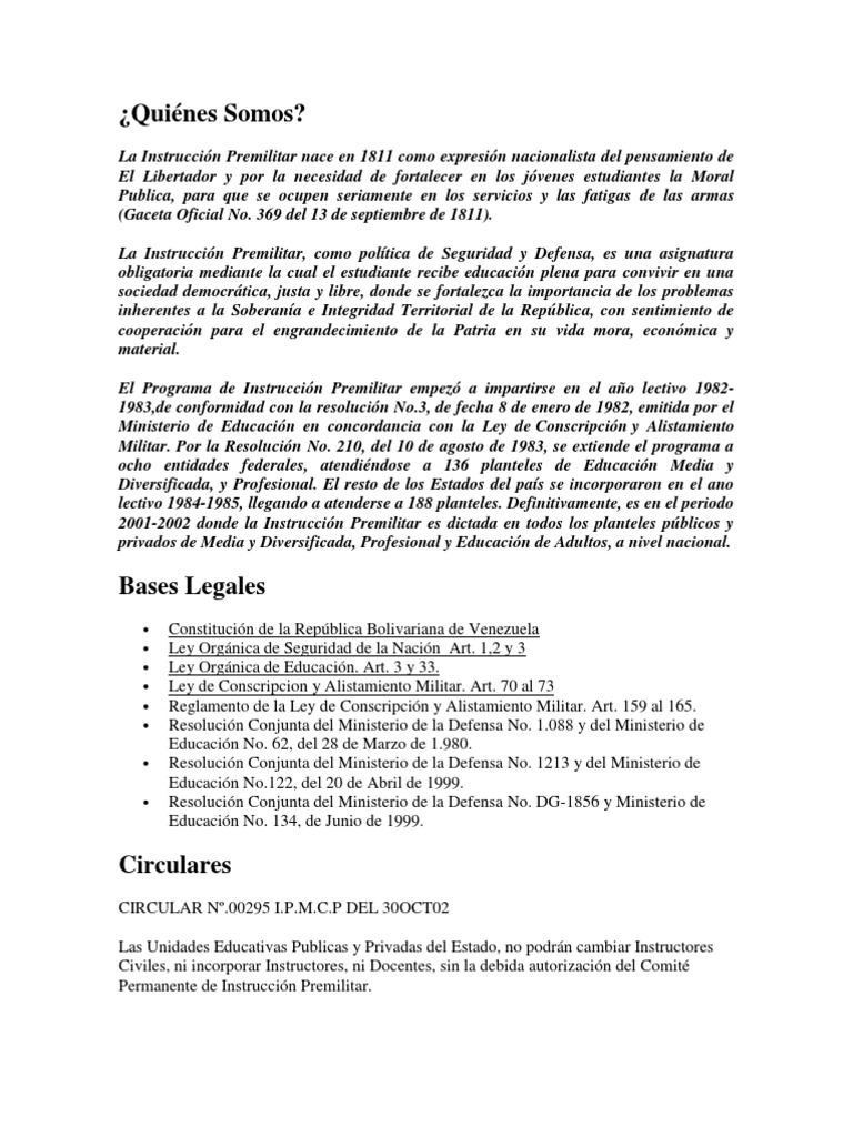 Instrucción Premilitar en Venezuela: Importancia y Objetivos | PDF ...