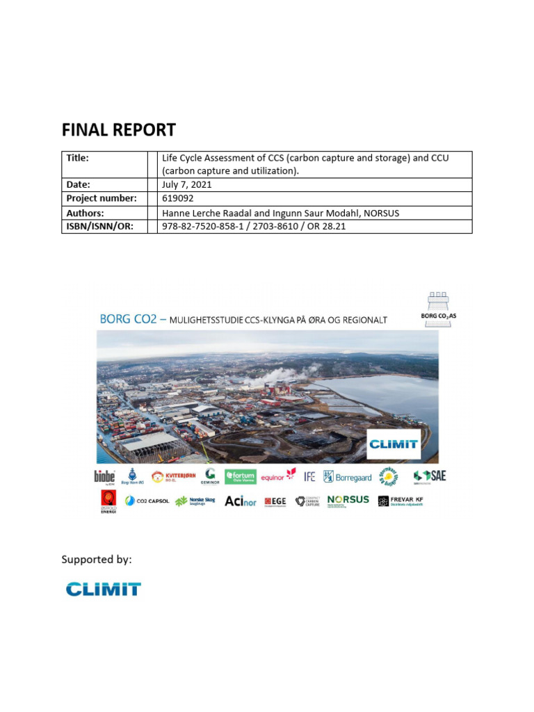 LCA of CCS and CCU - OR 28.21 - Final Report 2 | PDF | Carbon Capture ...