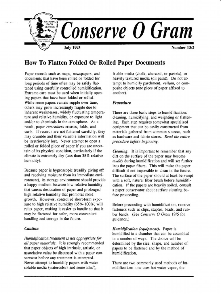 Conserve O Gram How To Flatten Folded or Rolled Paper Documents PDF