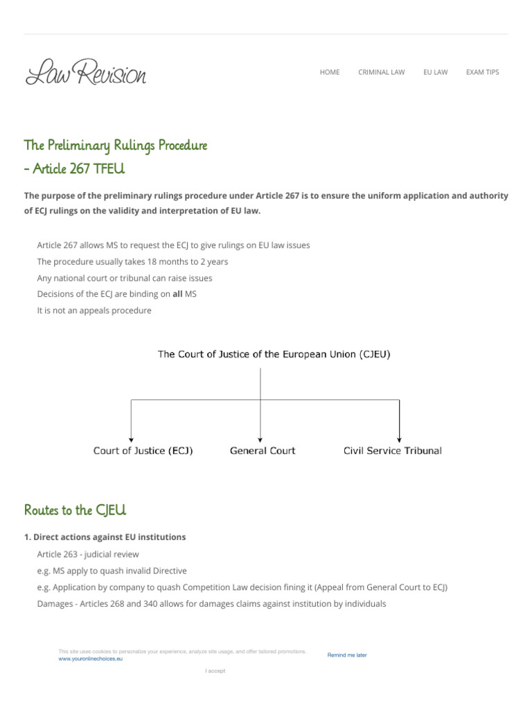 Article 267: Preliminary Rulings Explained | PDF | European Court Of ...