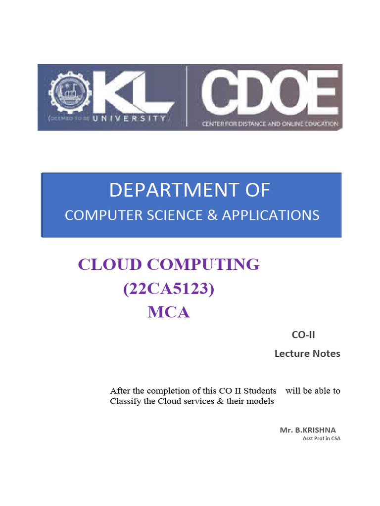 MCA - M2U2 - Cloud Computing (22CA5123) A.Y-2023-24 | PDF | Cloud ...