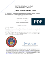 Certificate of Document Filed: Office of The Secretary of State of The State of Colorado