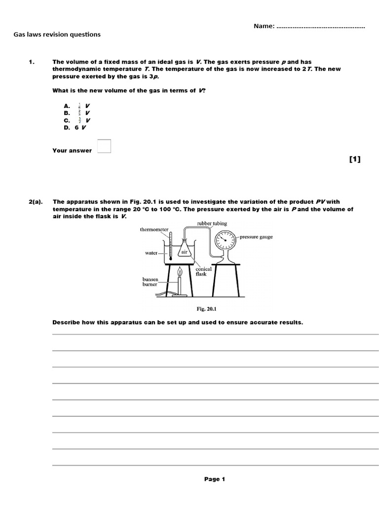 Gas Laws Revision Questions and Answers | PDF | Gases | Temperature