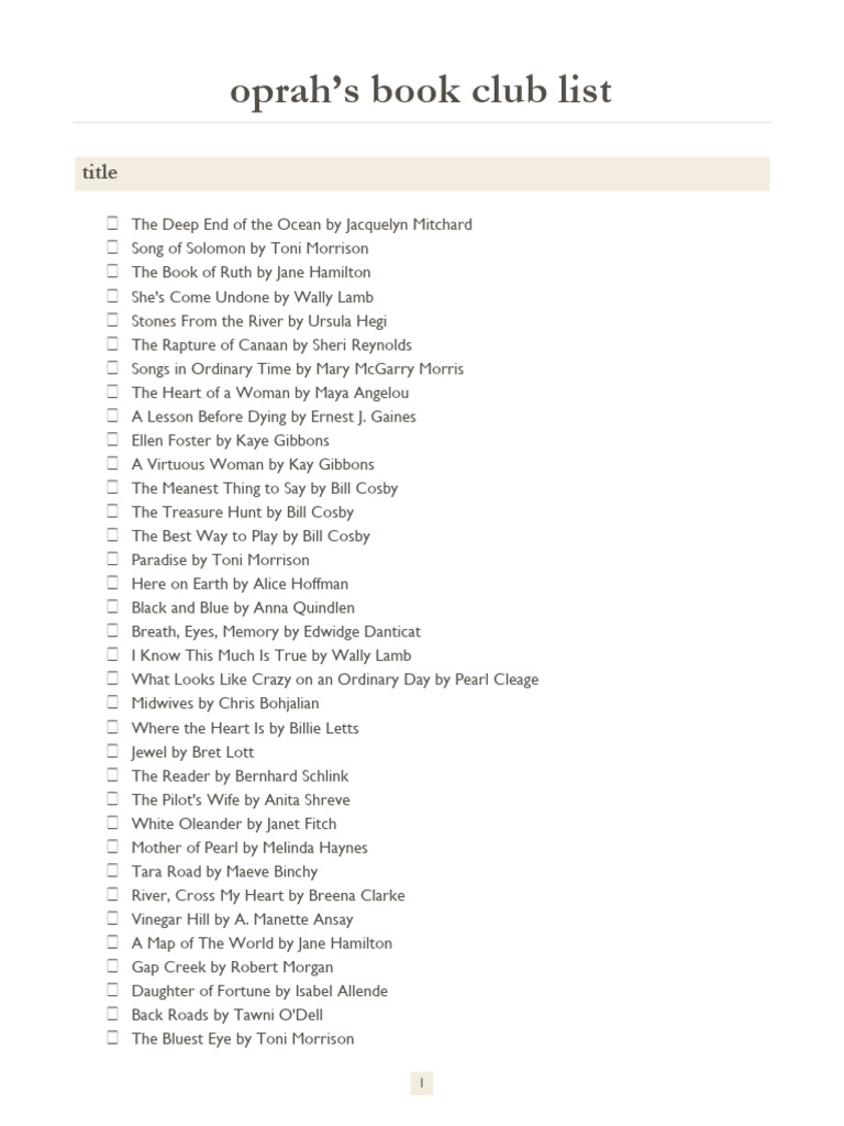 Oprah book club list pdf novels fiction writers