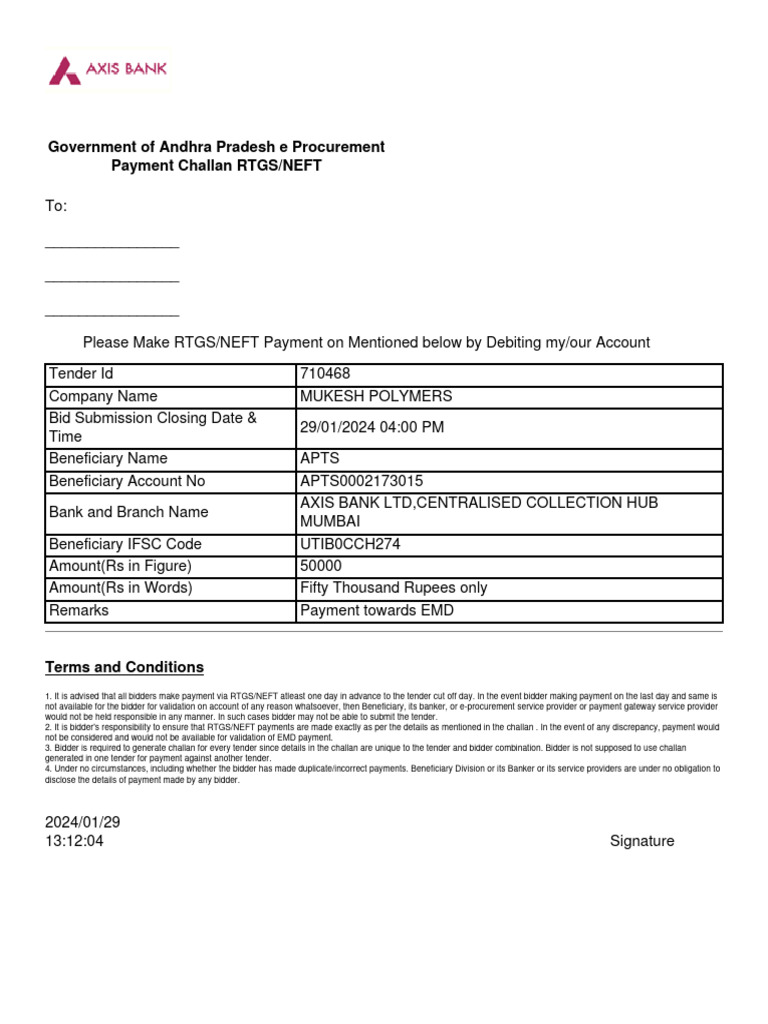 Axis Bank EMD Payment Instructions | PDF | Economies | Payments