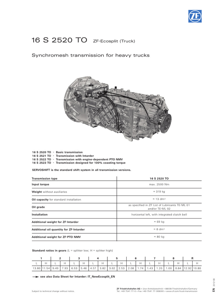 Synchromesh Transmission For Heavy Trucks ZFEcosplit (Truck) PDF