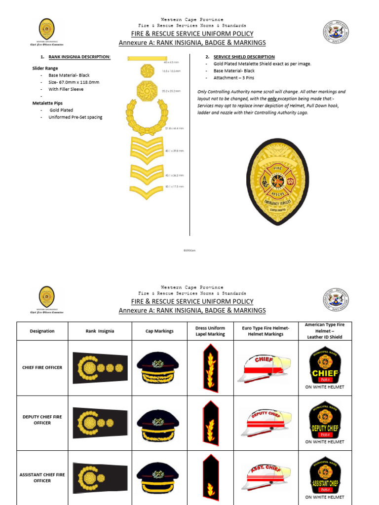 Fire Service Rank Insignia Guide | PDF | Clothing | Military Personal ...