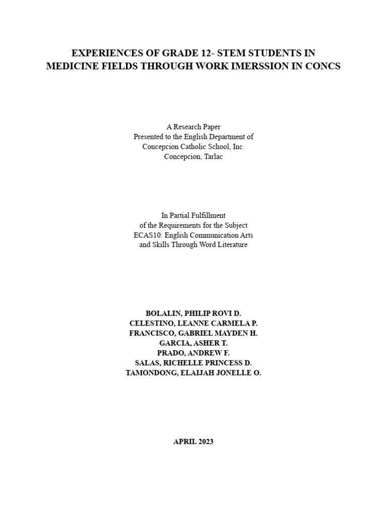 Experiences of Grade 12 PDF Science, Technology, Engineering, And