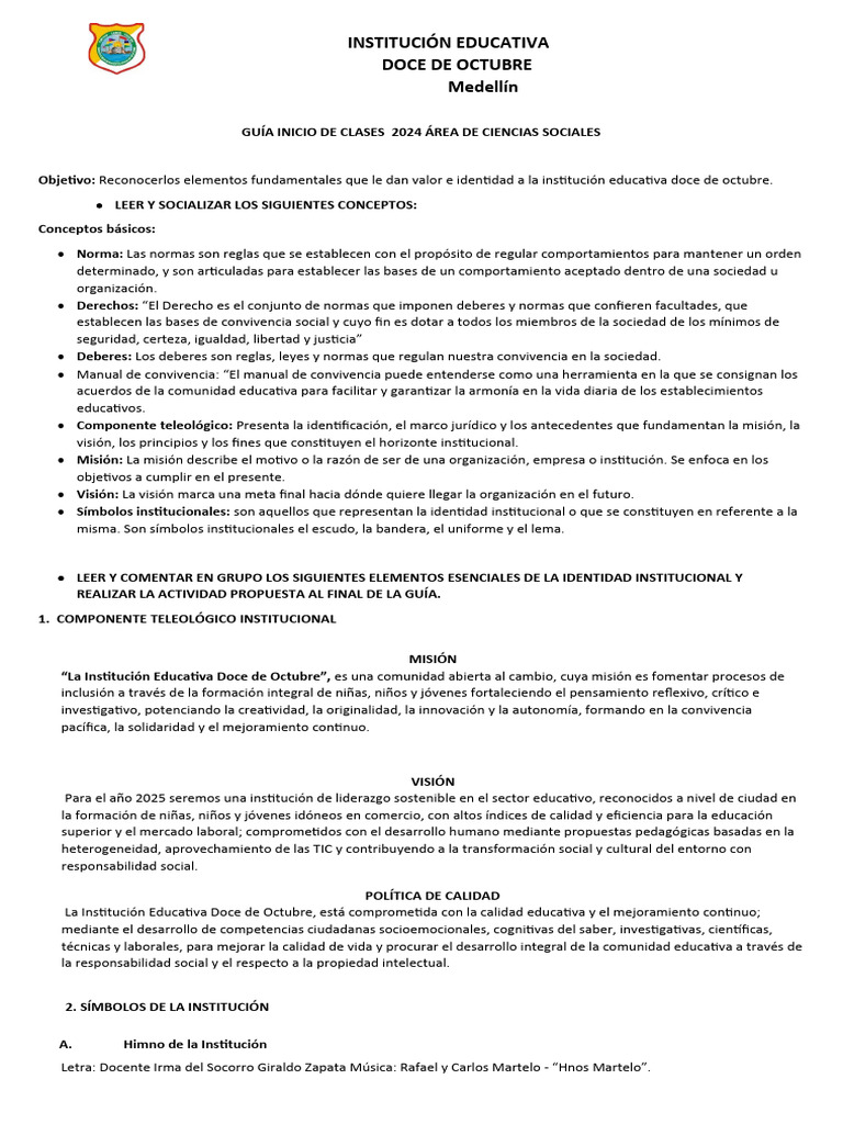 Guía Inicio de Clases 2024 Área de Ciencias Sociales | PDF