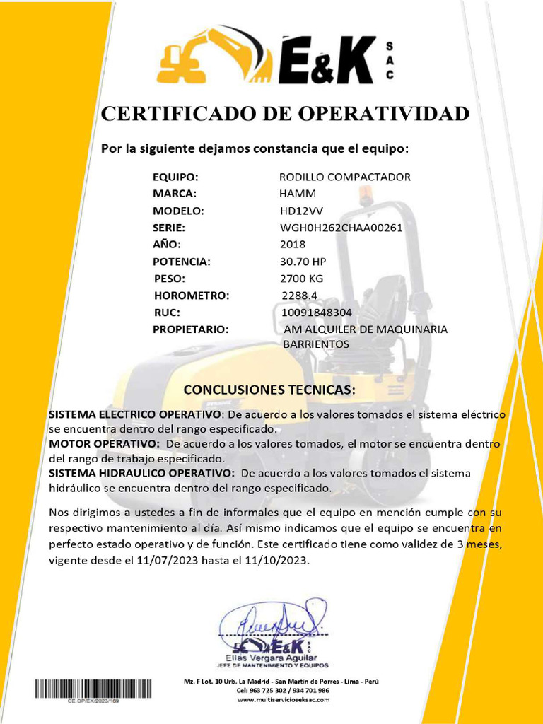 Certificado de Operatividad | PDF