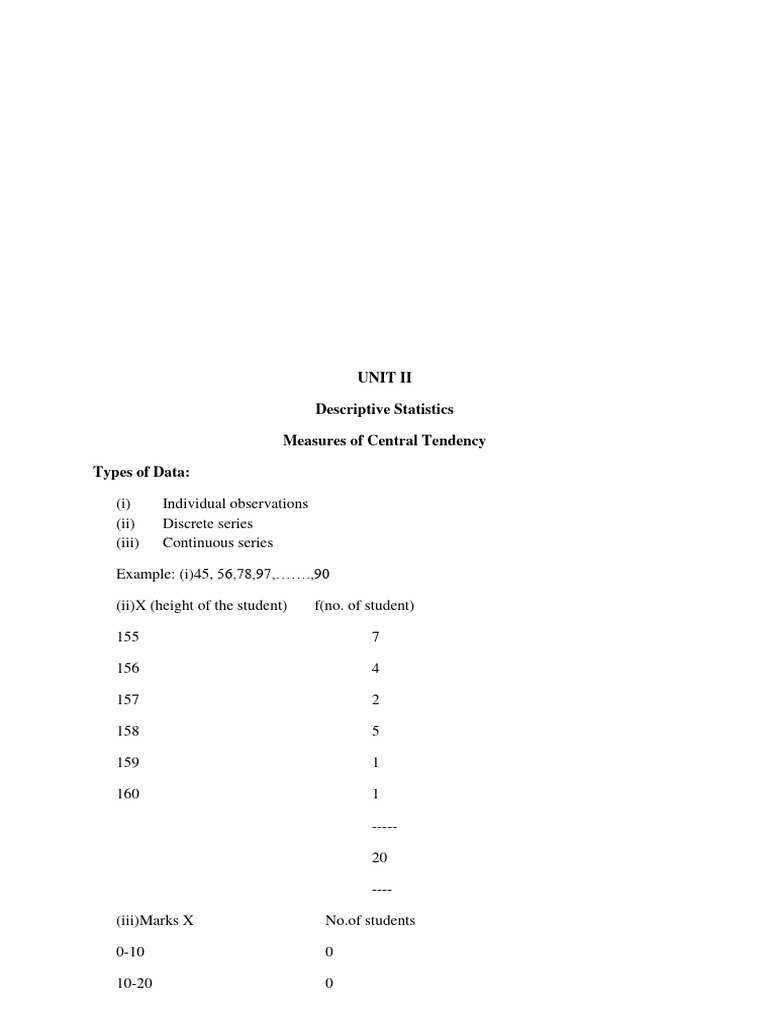 Descriptive Statistics: Central Tendency Measures | PDF | Skewness ...