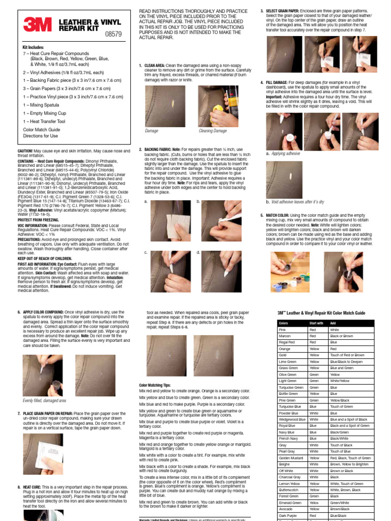 3M LeatherAndVinylReparKit Instructions | PDF | Adhesive | Polyvinyl ...