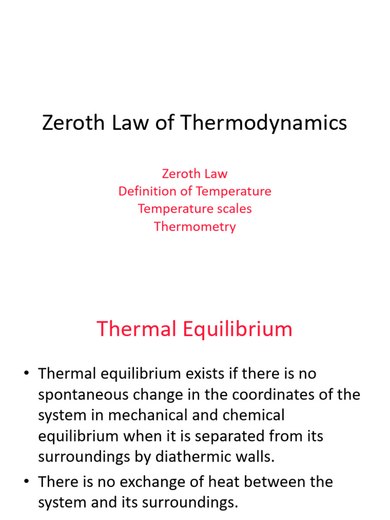 Zeroth Law of thermodynamics PDF Temperature Thermometer