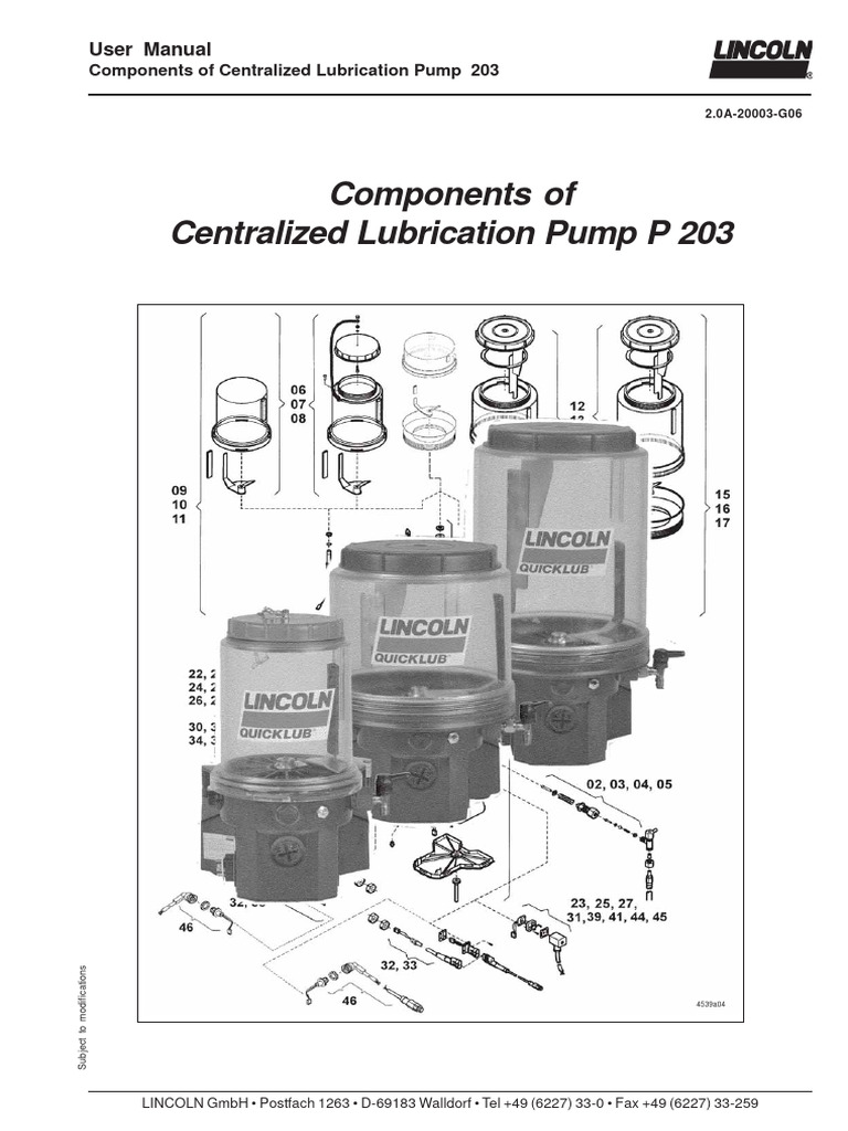 Lincoln P203 Pump User Manual | PDF | Electrical Connector | Valve