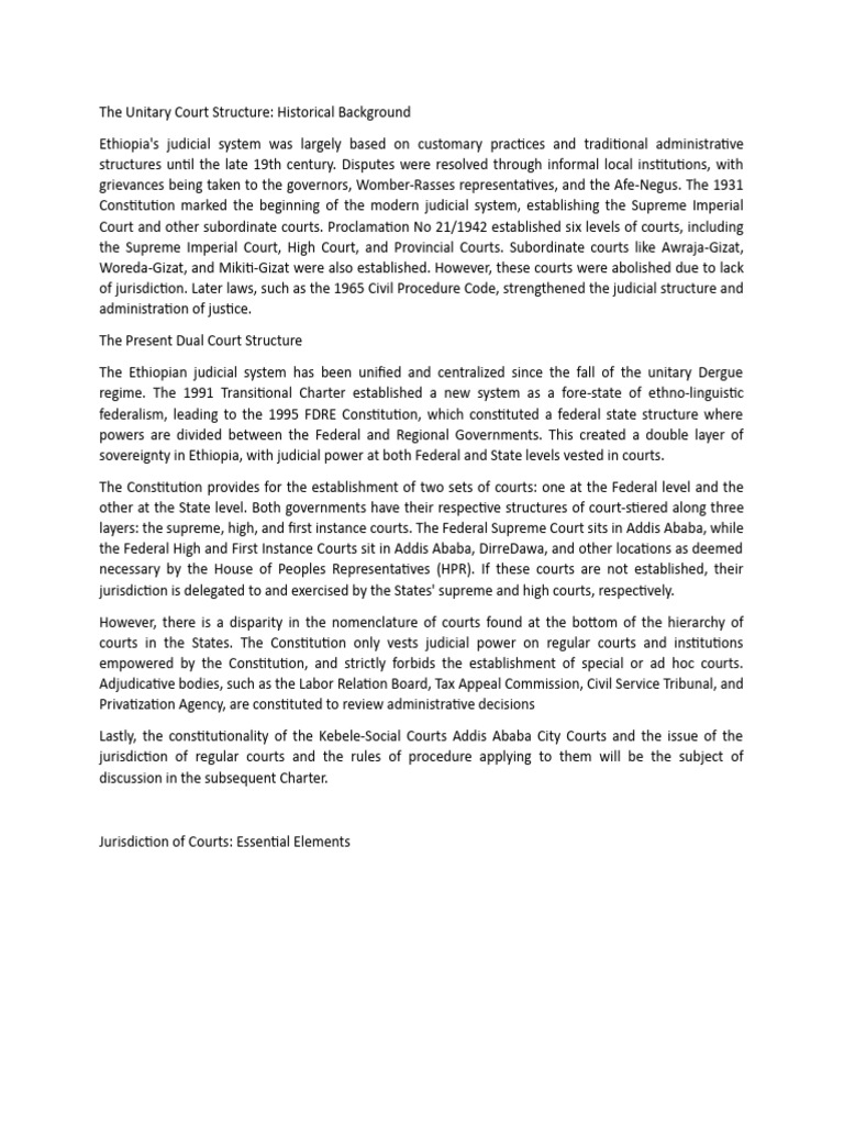 Addis Ababa Court Jurisdiction Overview | PDF