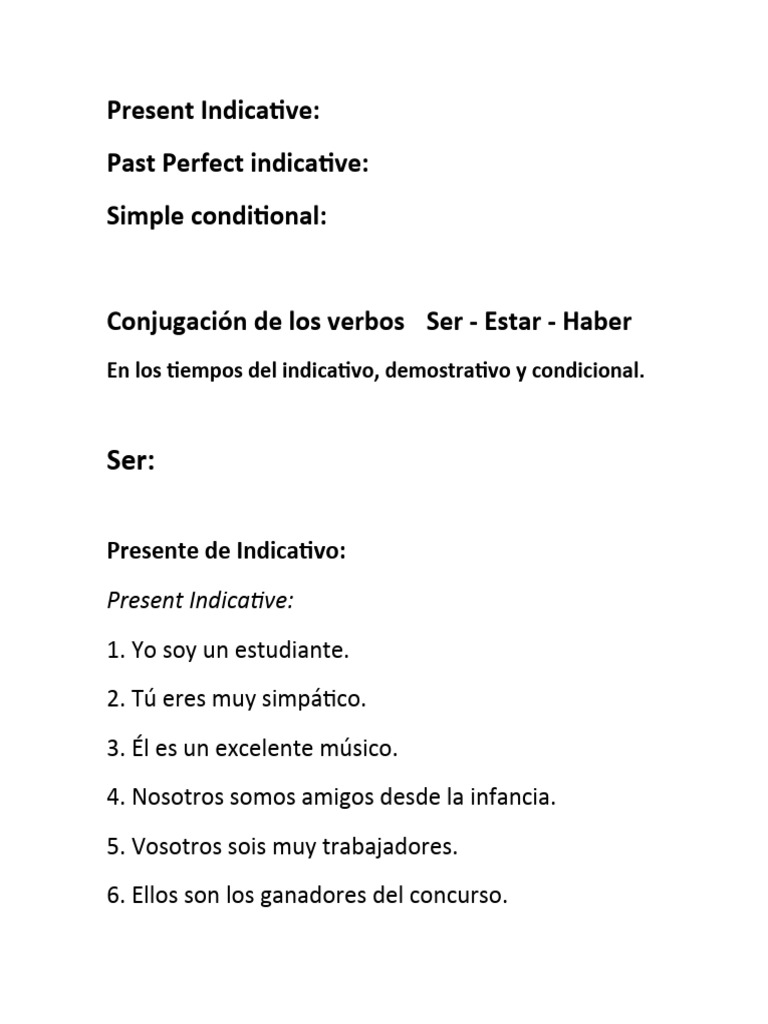 Conjugación de Ser, Estar y Haber | PDF