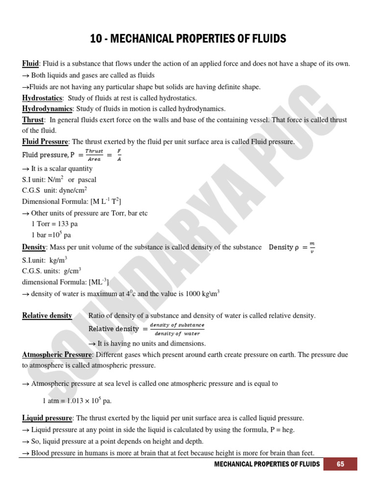 Mechanical Properties of Fluids Overview | PDF | Pressure | Fluid Dynamics