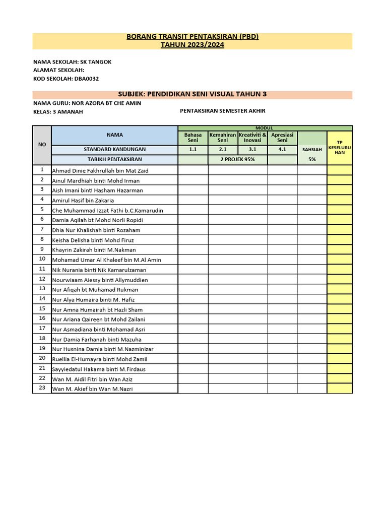 Rekod Transit PBD PSV THN 3 (Version 1) | PDF