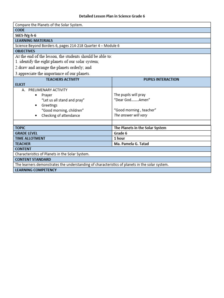 Detailed Lesson Plan in Science Grade 6 | PDF