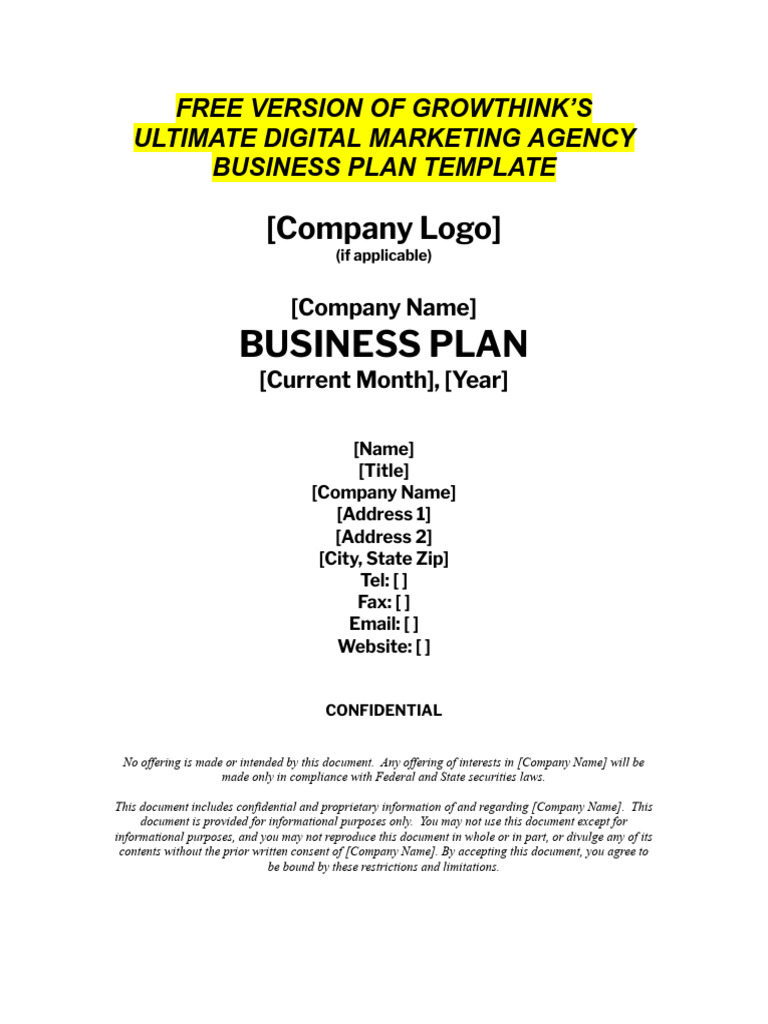 Free Version of Growthinks Digital Marketing Agency Business Plan ...