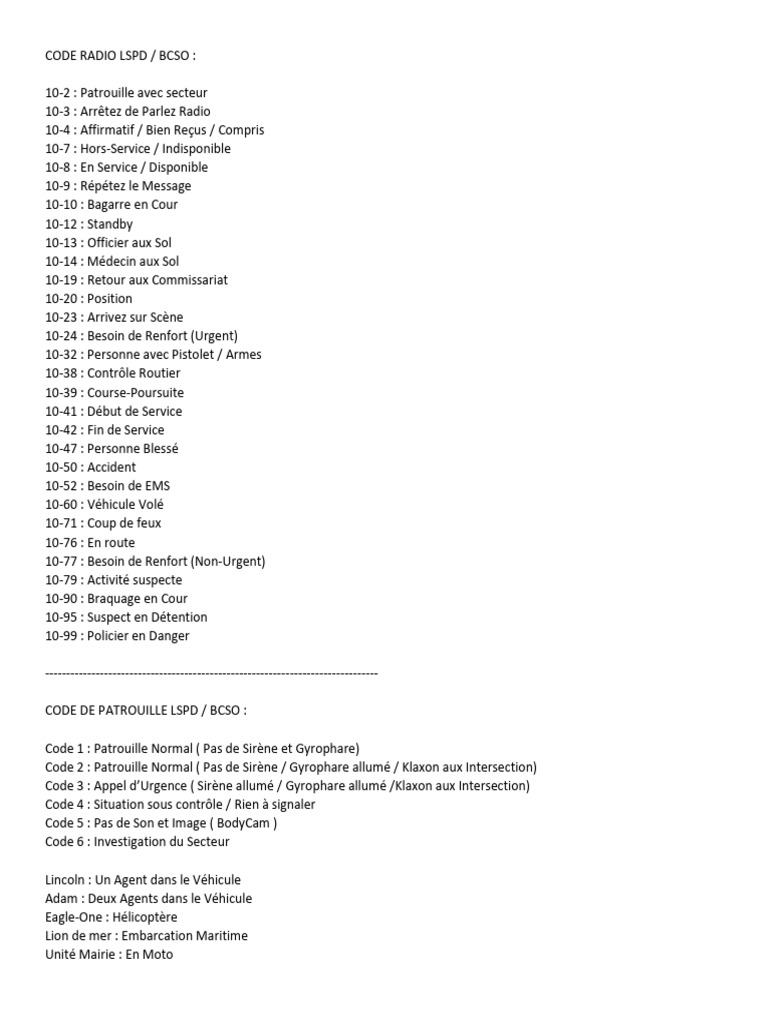 Codes Radio LSPD/BCSO en GTA RP | PDF