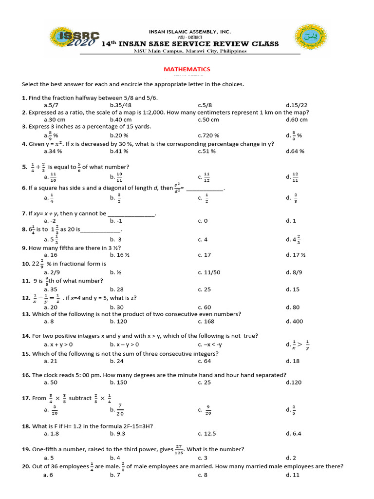 Arithmetic Quiz for Students | PDF | Percentage | Numbers