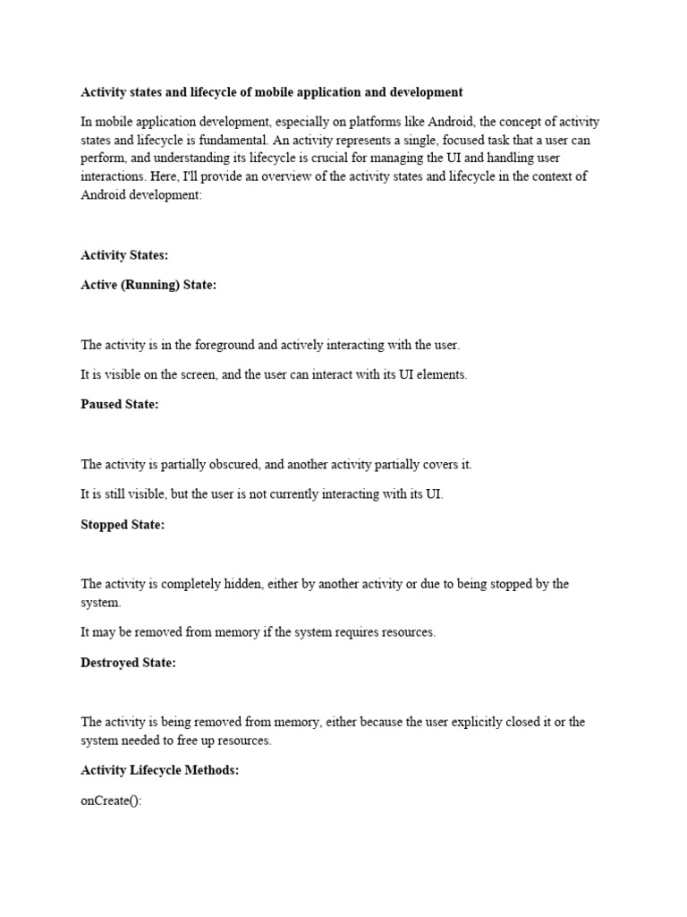 Activity States And Lifecycle Of Mobile Application And Development