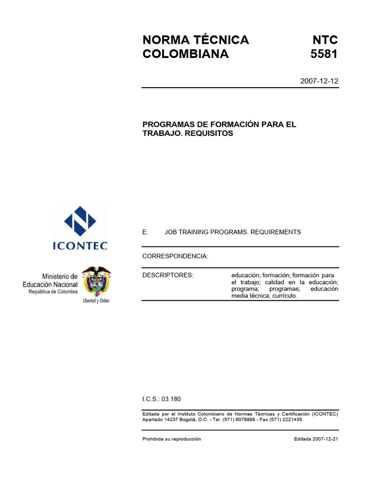 Requisitos NTC 5581 para Formación Laboral | PDF | Evaluación | Plan de ...