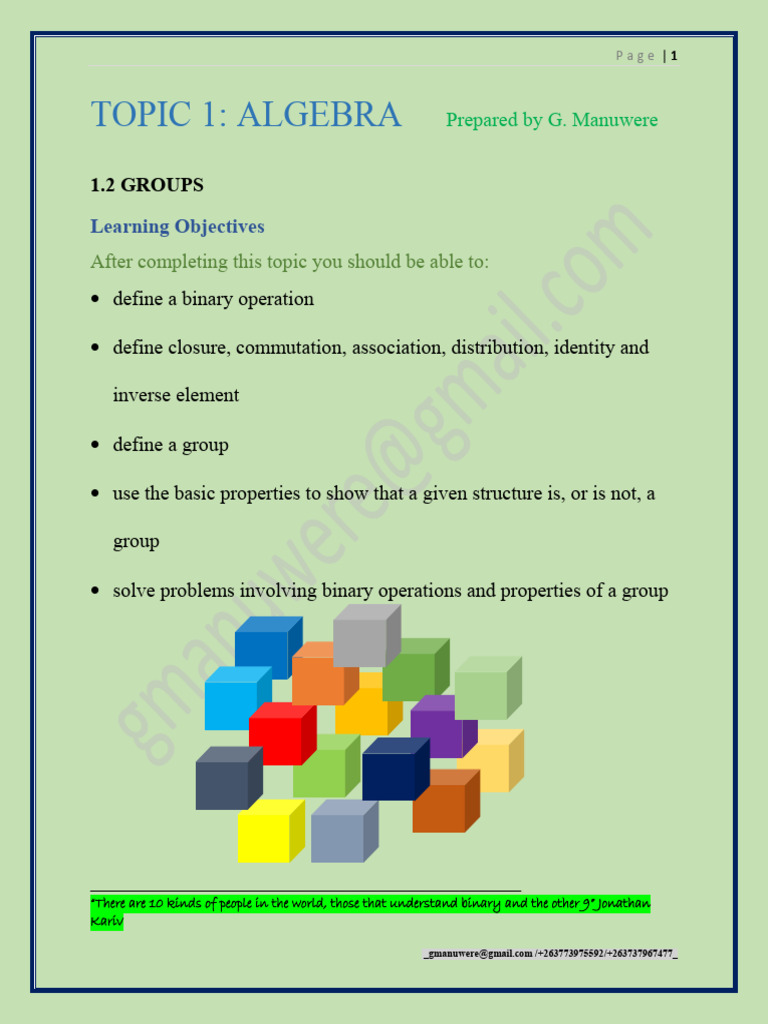 ALGEBRA Groups 1 | PDF | Group (Mathematics) | Integer