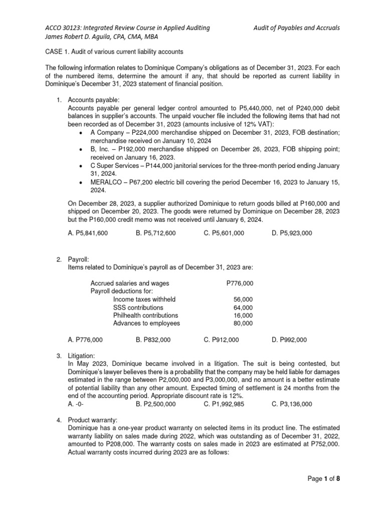 Audit of Payables and Accruals Overview | PDF | Accounts Payable ...