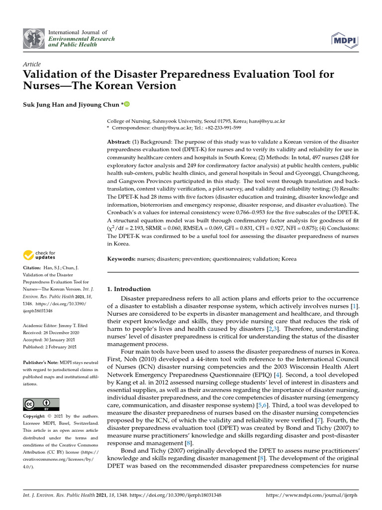 Validation of The Disaster Preparedness Evaluation Tool For Nurses-The ...