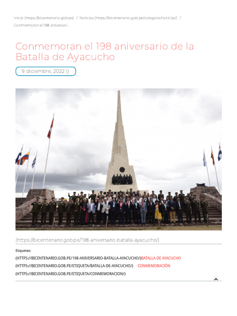 Conmemoran El 198 Aniversario de La Batalla de Ayacucho - Bicentenario ...