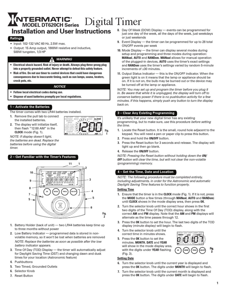 Dt620ch Timer Instructions | PDF | Daylight Saving Time | Timer