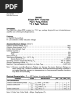 2N6340 Silicon NPN Transistor Power Amp, Switch TO 3 Type Package