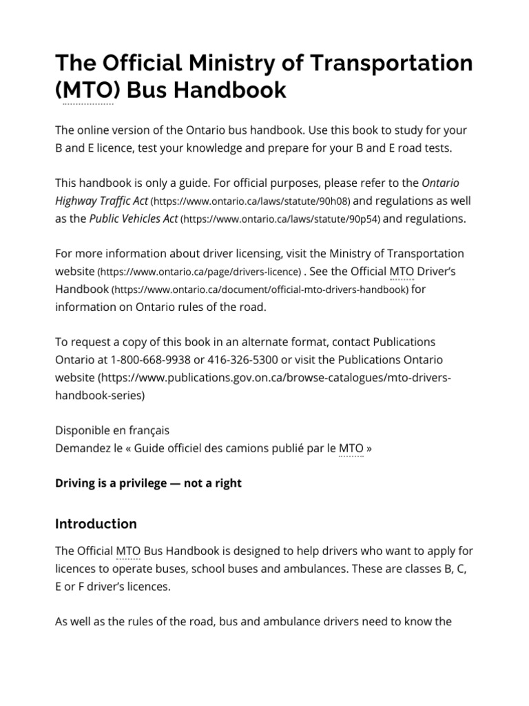 The Official Ministry of Transportation (MTO) Bus Handbook - Ontario ...