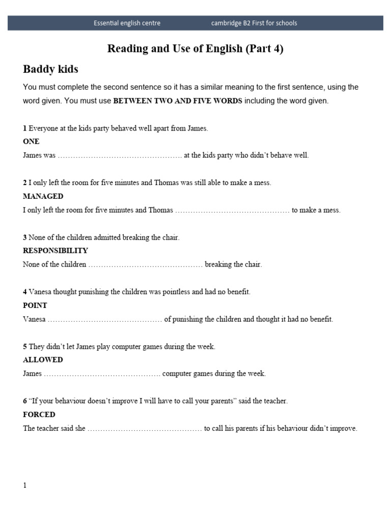 B2 Reading Part 4 Exercises | PDF | Foreign Language Studies