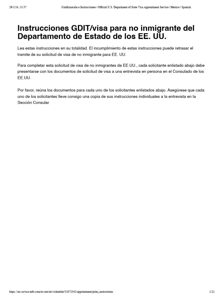 Instrucciones official u s department of state visa appointment
